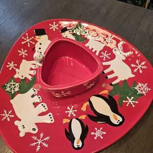 222 Fifth Arctic Holiday Red Platter